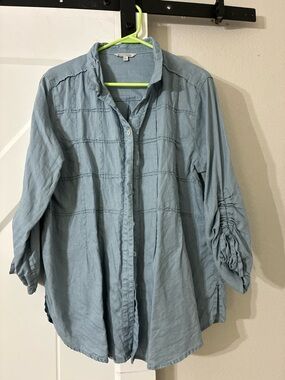 John Mark Light Blue Button-Front Women's Blouse